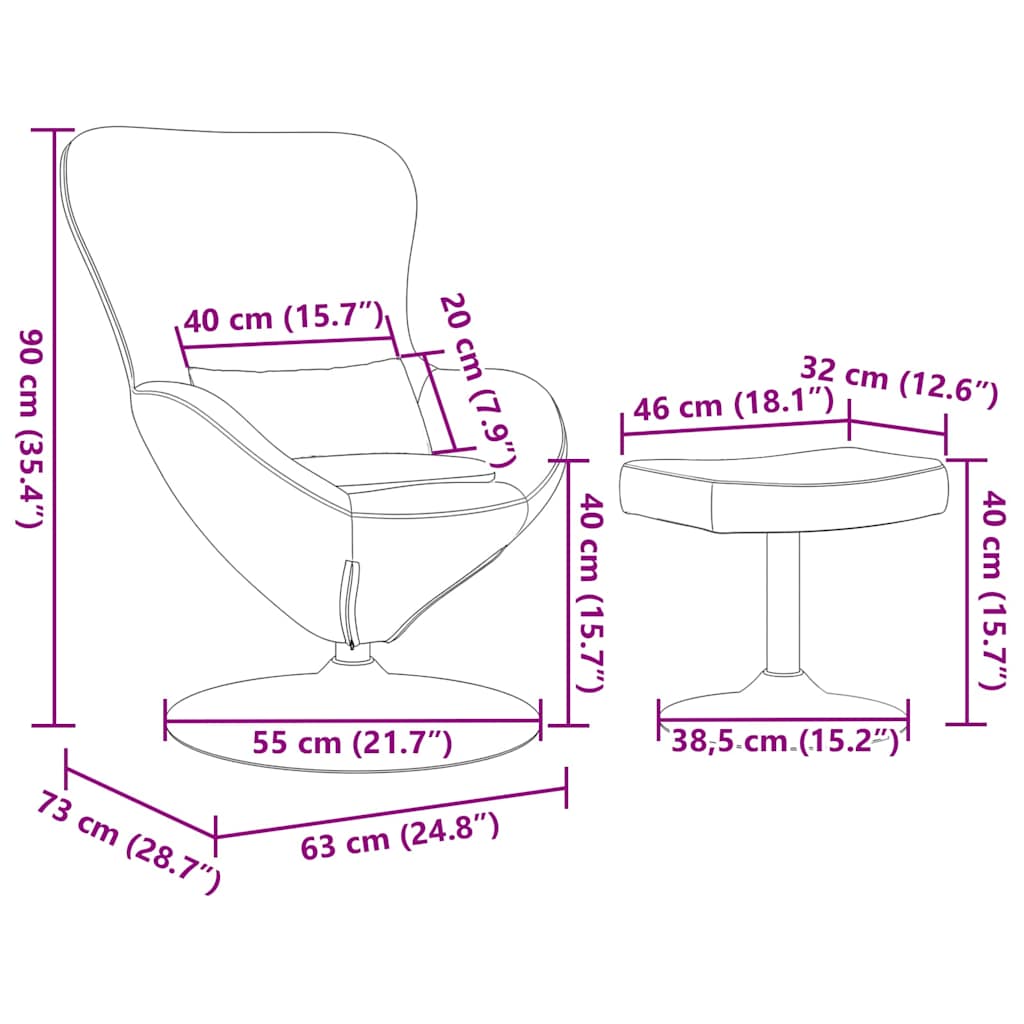 Fauteuil Œuf Velours Noir avec Repose-Pieds Design Lounge