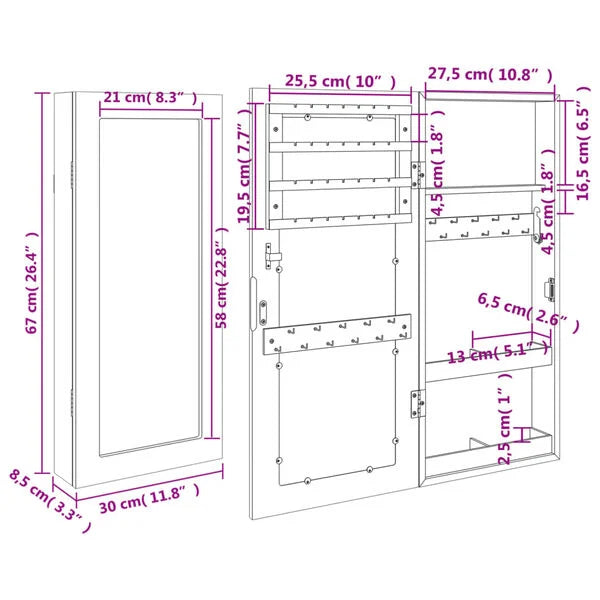 Armoire à Bijoux Murale avec Miroir Style Élégance Moderne