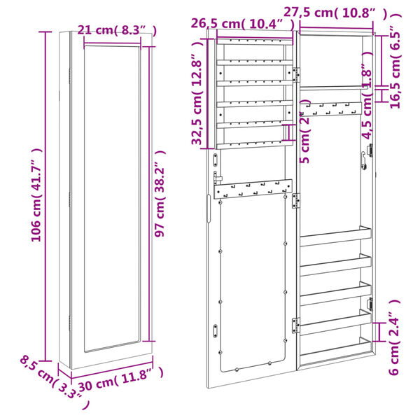 Armoire à Bijoux Murale avec Miroir Grande Hauteur Style Dressing élégant