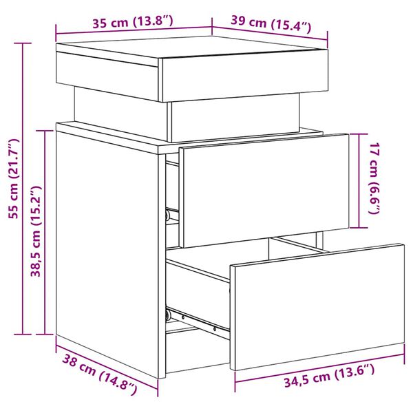 Table de Chevet LED Chêne Sonoma Ambiance Moderne
