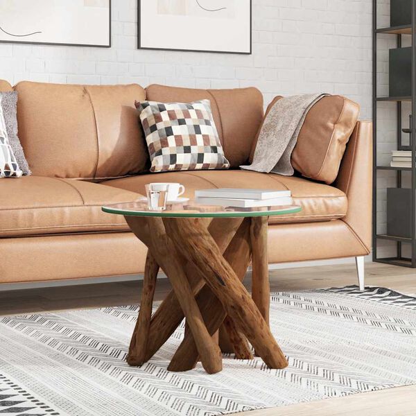 Table Basse Bois Flottant en Teck Massif Design Naturel
