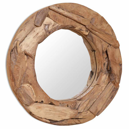 Miroir Rond Teck Massif Style Naturel Bohème