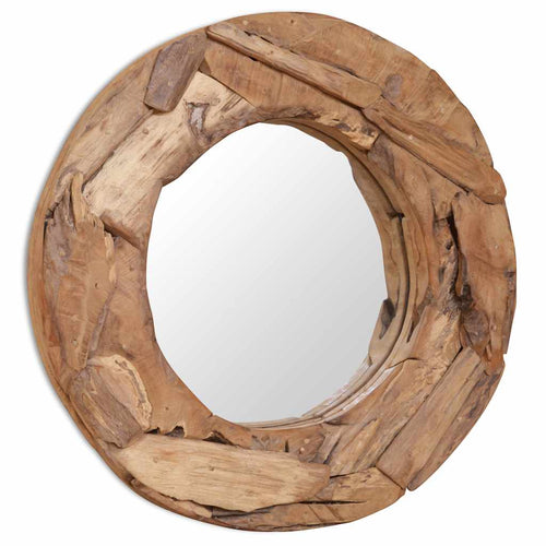 Miroir Rond Teck Massif Style Naturel Bohème