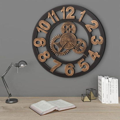 Horloge Murale Dorée et Noir Mécanisme Design Industriel 58 cm