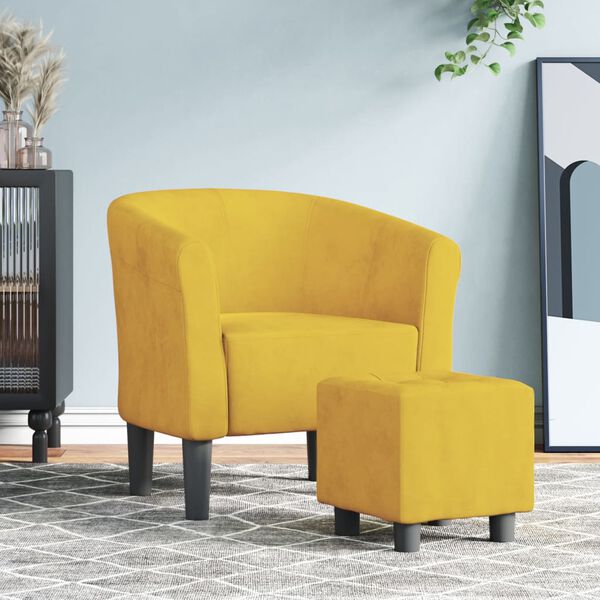 Fauteuil Cabriolet Velours Jaune avec Repose-Pieds Style Vintage Chic