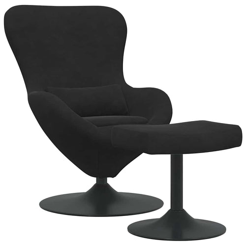 Fauteuil Œuf Velours Noir avec Repose-Pieds Design Lounge