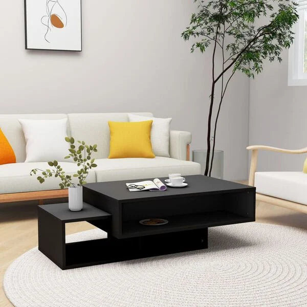 Table Basse Noire Design Moderne avec Rangements