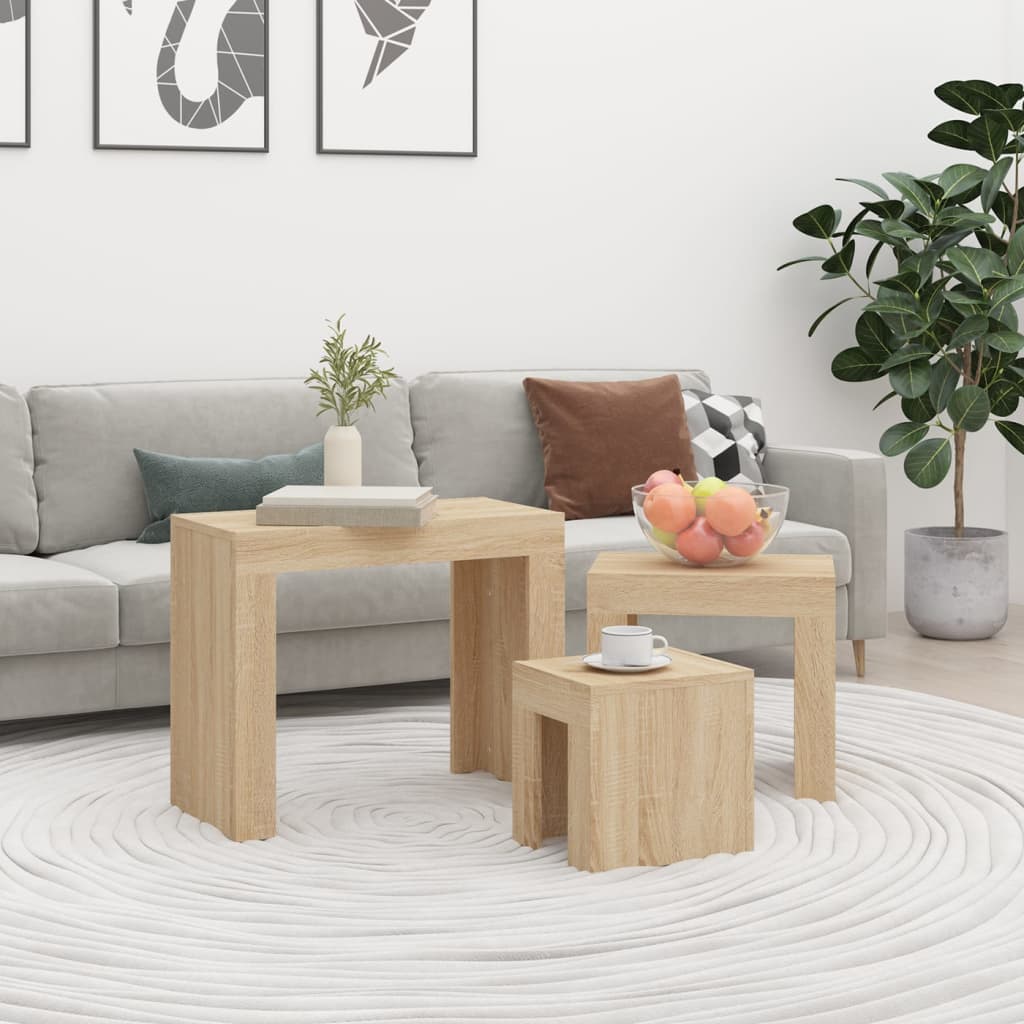 Tables Basses Gigognes Chêne Sonoma Design Contemporain – Set de 3