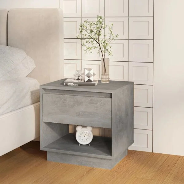 Table de Chevet Gris Béton Style Loft avec Tiroir