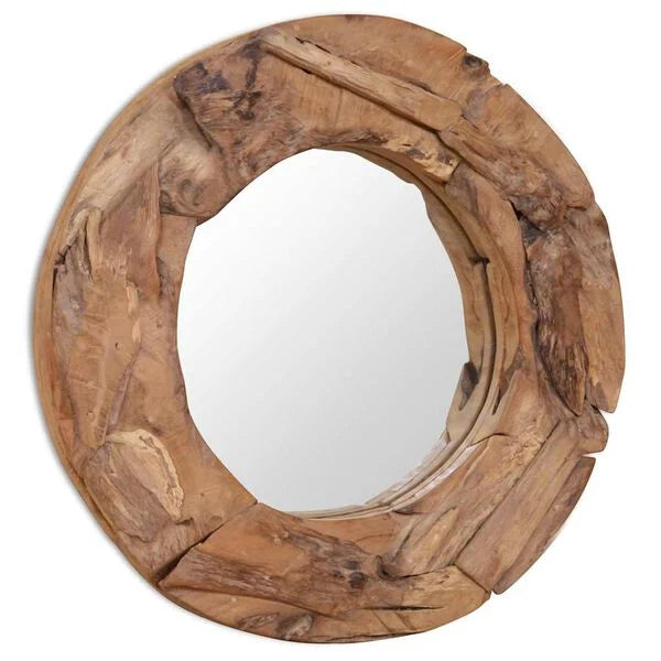 Miroir Rond Teck Massif Style Naturel Bohème