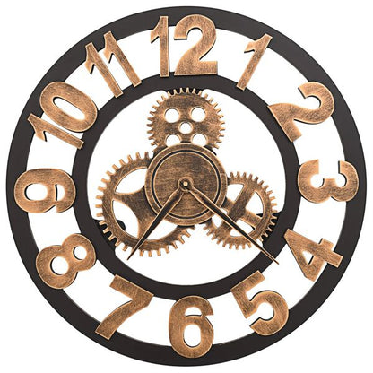 Horloge Murale Dorée et Noir Mécanisme Design Industriel 58 cm