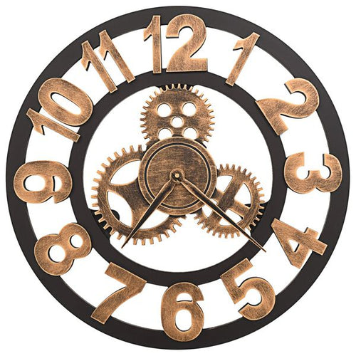 Horloge Murale Dorée et Noir Mécanisme Design Industriel 58 cm