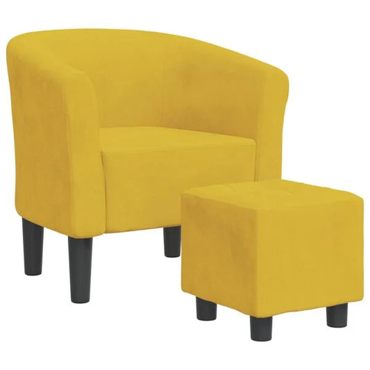 Fauteuil Cabriolet Velours Jaune avec Repose-Pieds Style Vintage Chic
