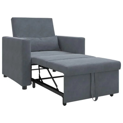 Canapé Lit Velours Gris Foncé Convertible avec Roulettes