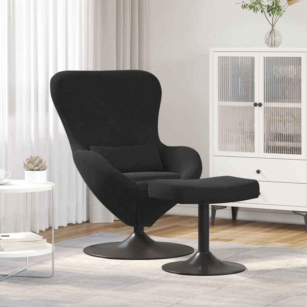 Fauteuil Œuf Velours Noir avec Repose-Pieds Design Lounge