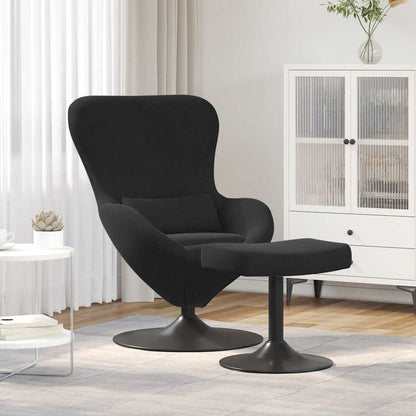 Fauteuil Œuf Velours Noir avec Repose-Pieds Design Lounge