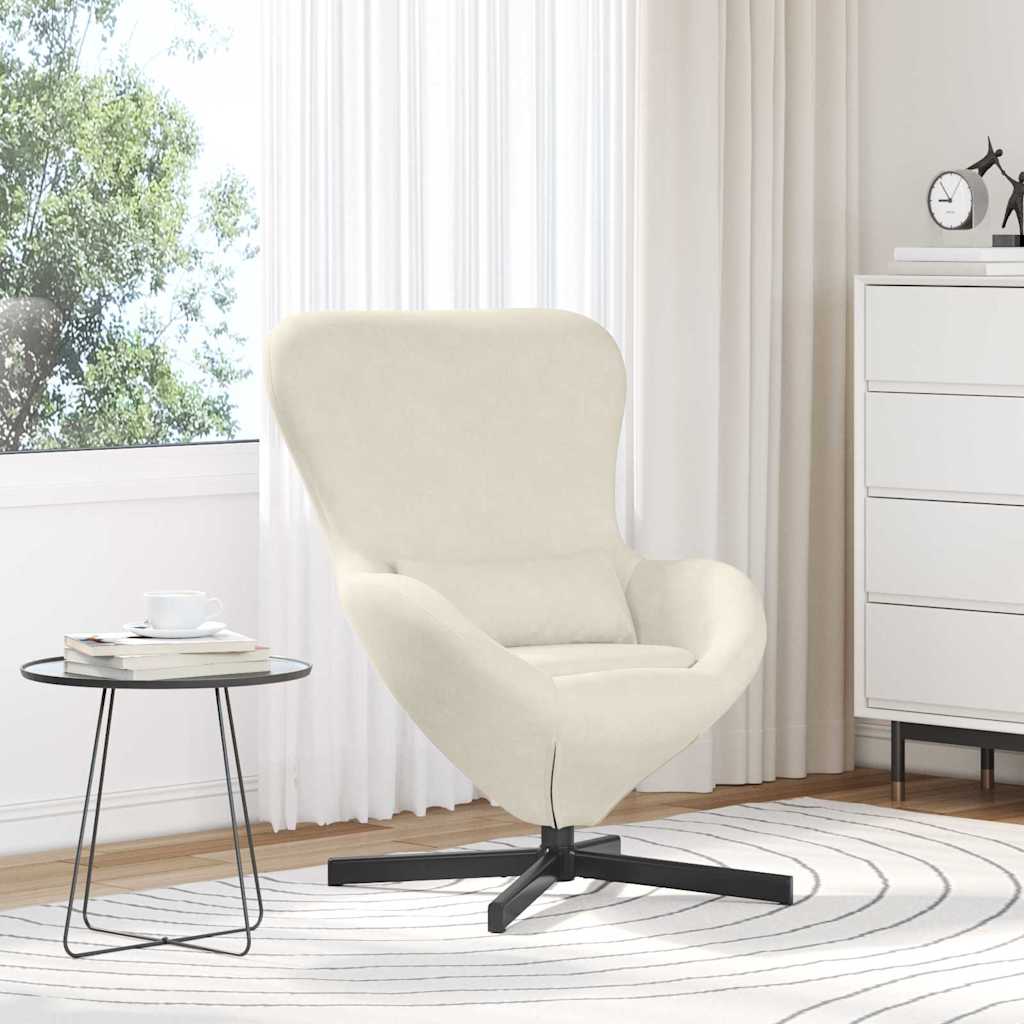 Fauteuil Œuf Crème Velours Design Lounge Pivotant