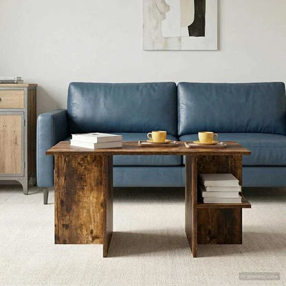 Table Basse Chêne Fumé avec Étagères Design contemporain