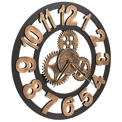 Horloge Murale Dorée et Noir Mécanisme Design Industriel 58 cm