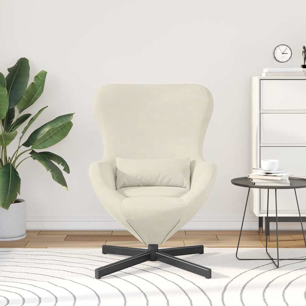 Fauteuil Œuf Crème Velours Design Lounge Pivotant