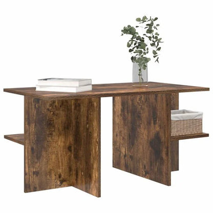 Table Basse Chêne Fumé avec Étagères Design contemporain