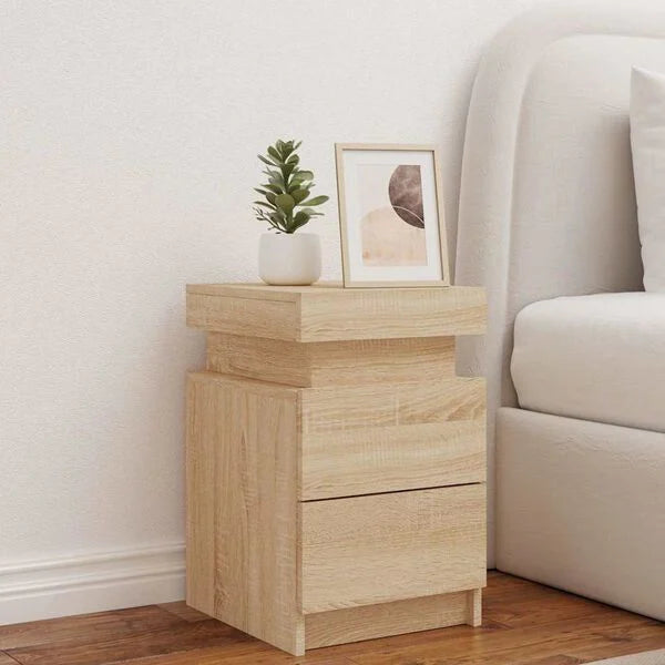 Table de Chevet LED Chêne Sonoma Ambiance Moderne