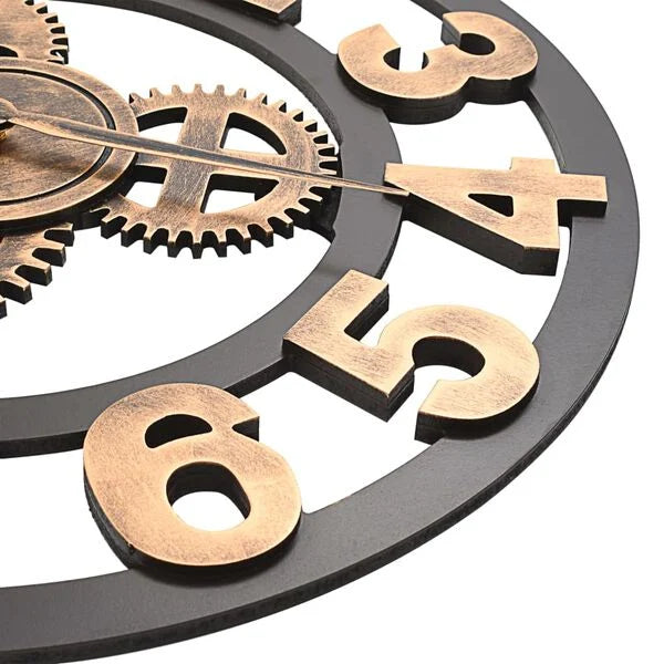 Horloge Murale Dorée et Noir Mécanisme Design Industriel 58 cm