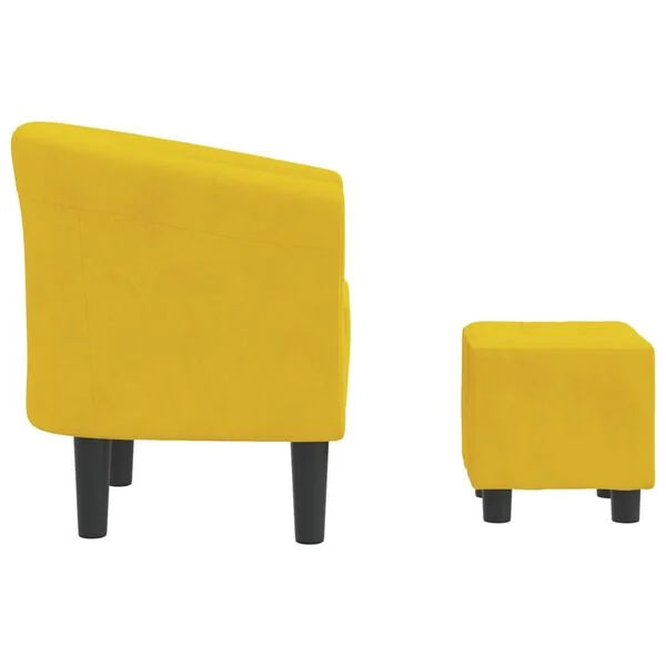 Fauteuil Cabriolet Velours Jaune avec Repose-Pieds Style Vintage Chic