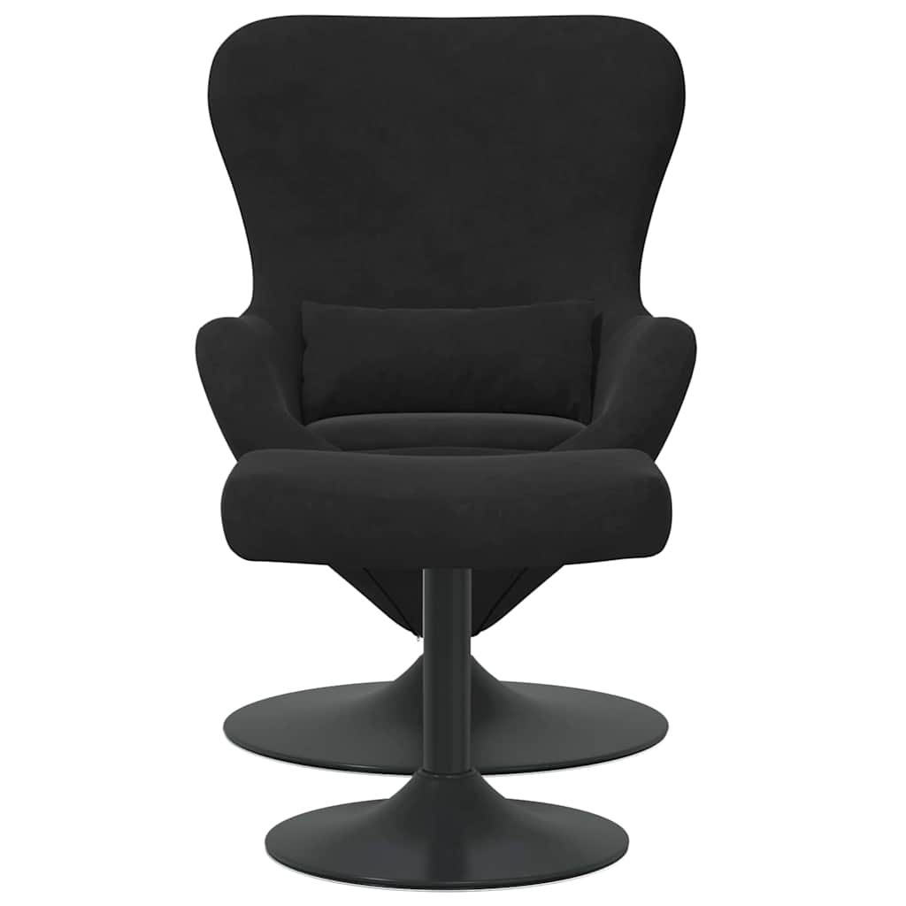 Fauteuil Œuf Velours Noir avec Repose-Pieds Design Lounge