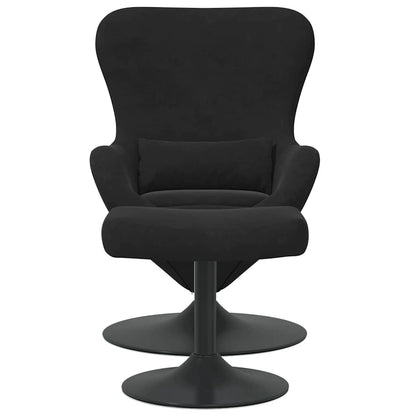 Fauteuil Œuf Velours Noir avec Repose-Pieds Design Lounge