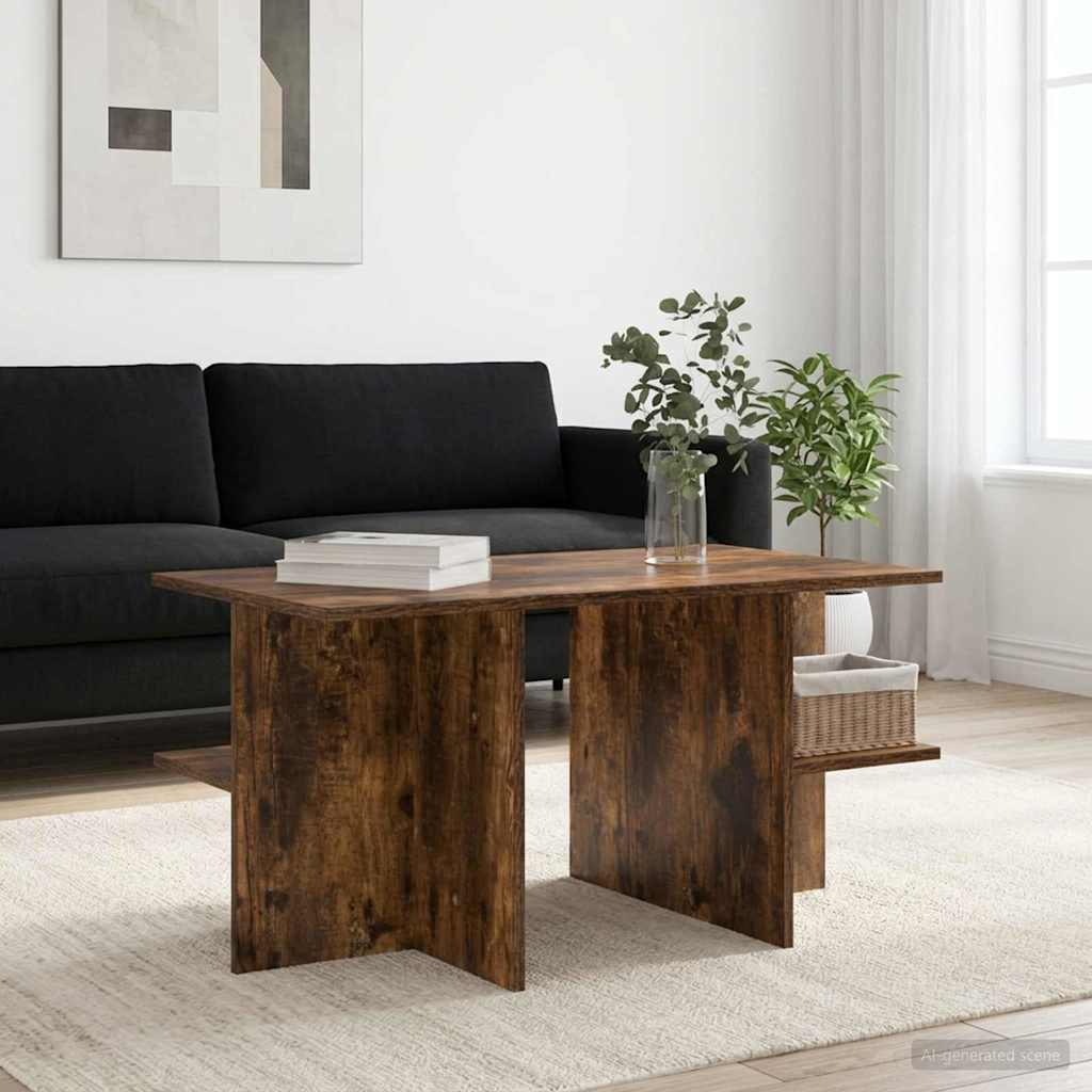 Table Basse Chêne Fumé avec Étagères Design contemporain
