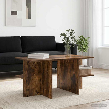 Table Basse Chêne Fumé avec Étagères Design contemporain