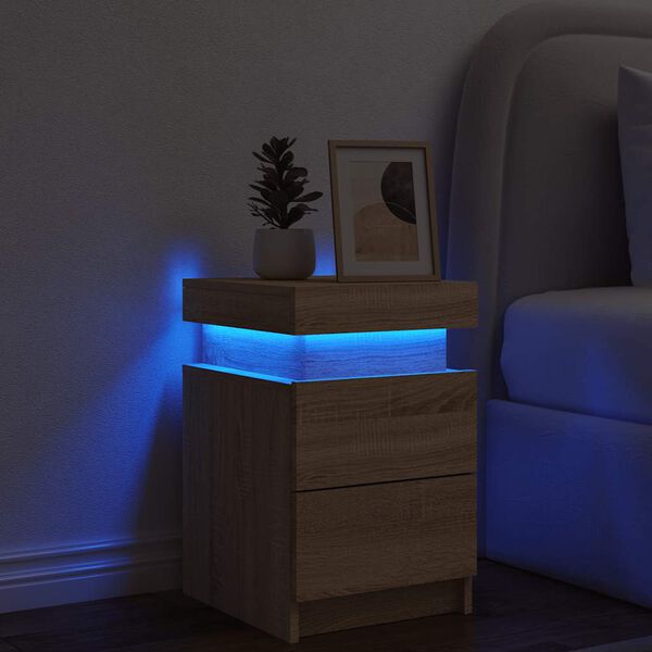 Table de Chevet LED Chêne Sonoma Ambiance Moderne