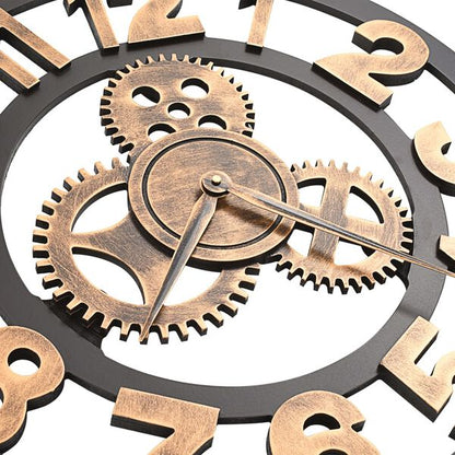 Horloge Murale Dorée et Noir Mécanisme Design Industriel 58 cm
