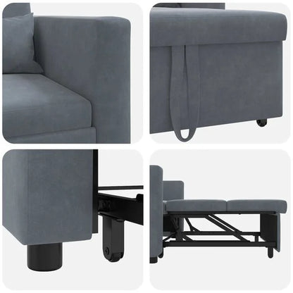 Canapé Lit Velours Gris Foncé Convertible avec Roulettes