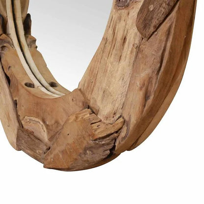 Miroir Rond Teck Massif Style Naturel Bohème