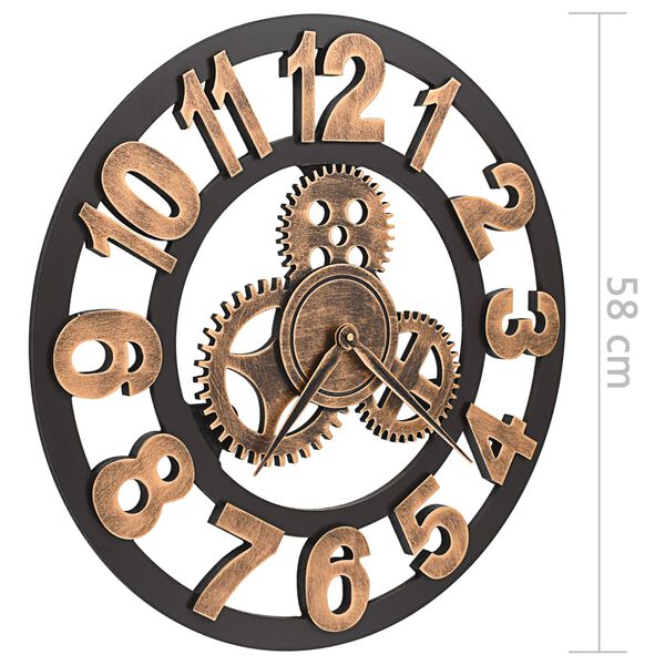 Horloge Murale Dorée et Noir Mécanisme Design Industriel 58 cm