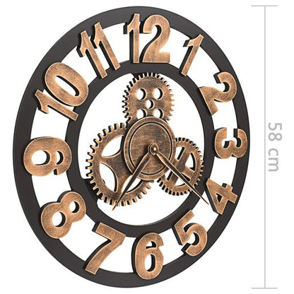 Horloge Murale Dorée et Noir Mécanisme Design Industriel 58 cm