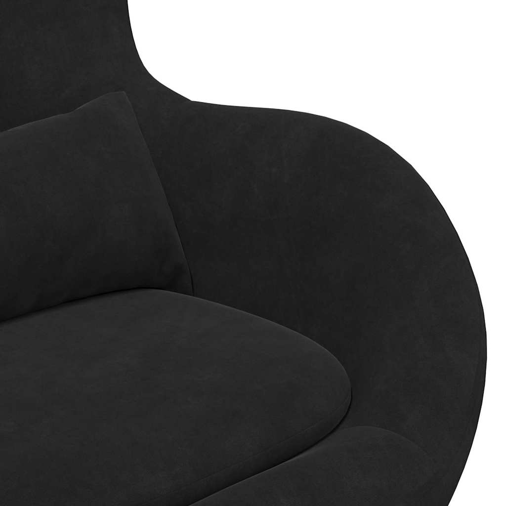 Fauteuil Œuf Velours Noir avec Repose-Pieds Design Lounge
