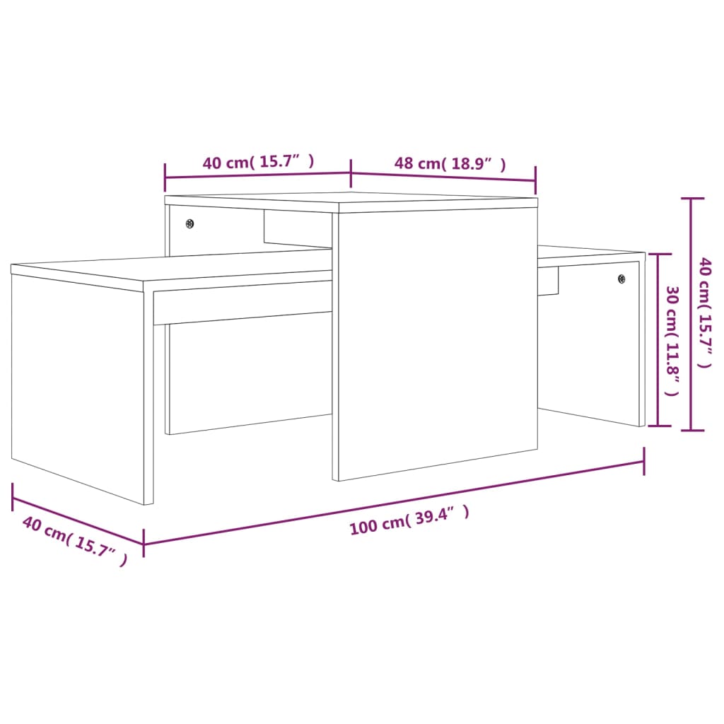Ensemble Table Basse Chêne Fumé Design Contemporain