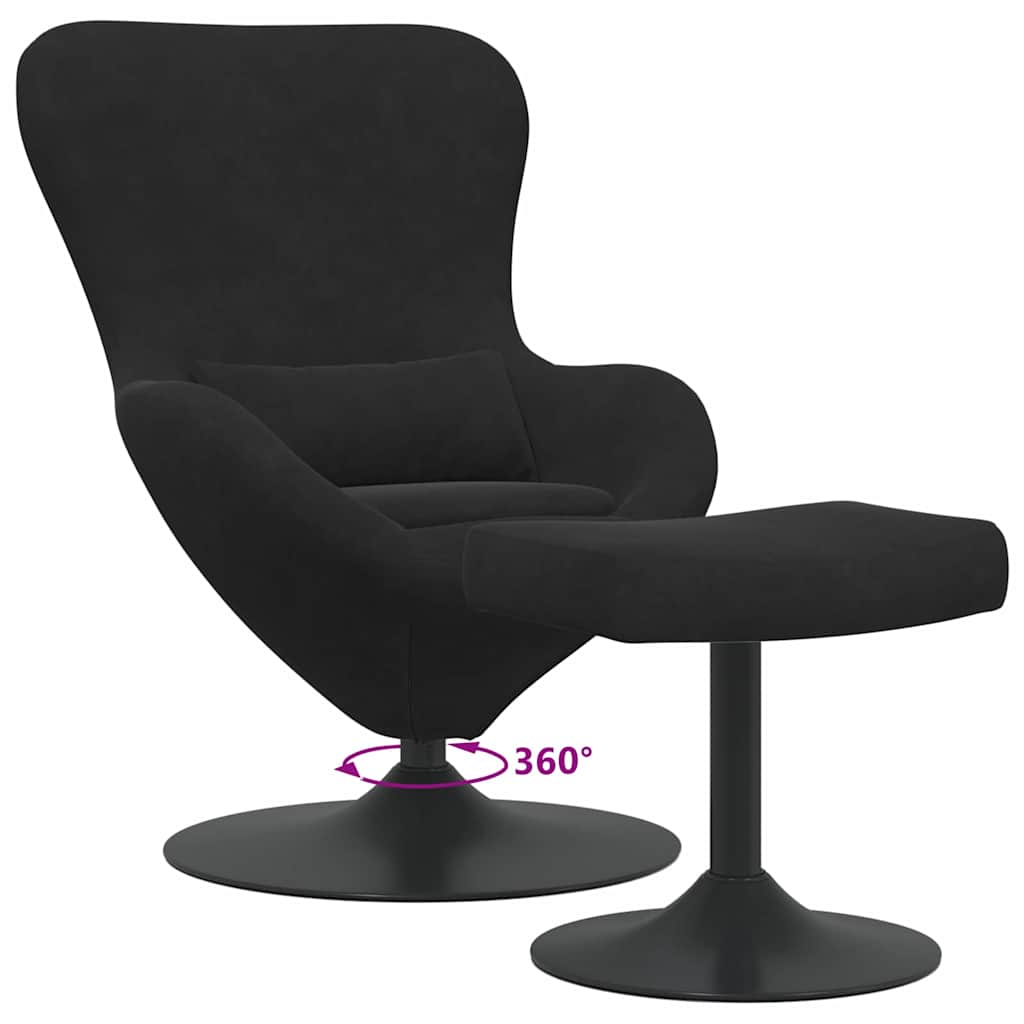 Fauteuil Œuf Velours Noir avec Repose-Pieds Design Lounge