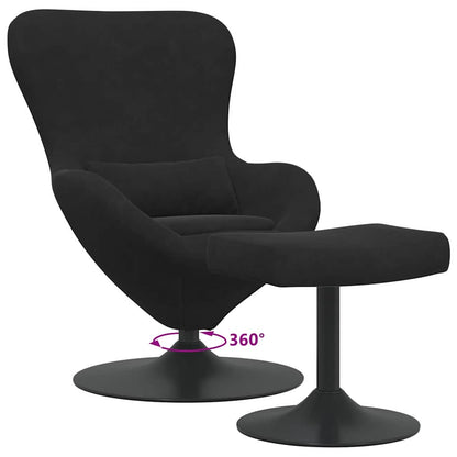 Fauteuil Œuf Velours Noir avec Repose-Pieds Design Lounge