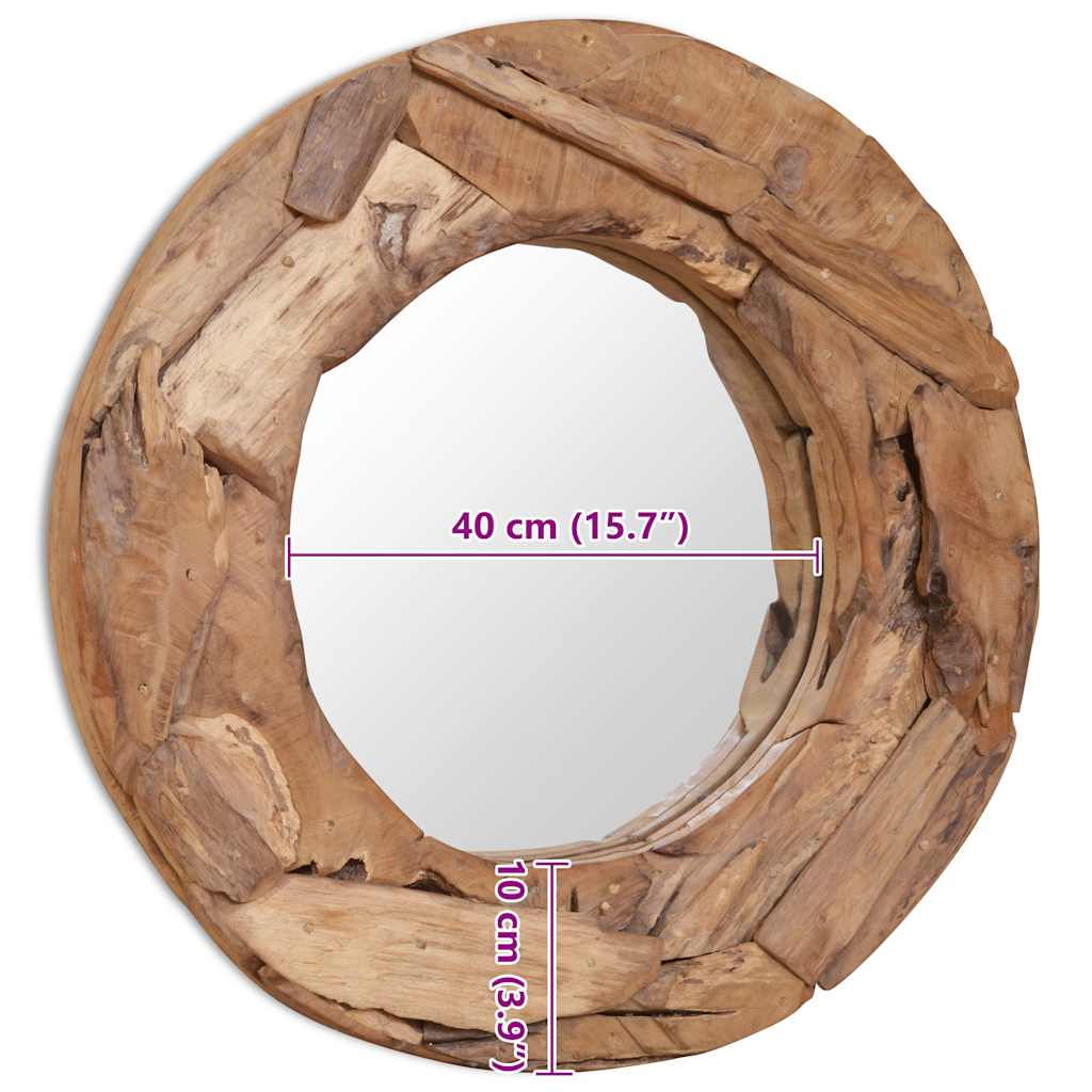 Miroir Rond Teck Massif Style Naturel Bohème