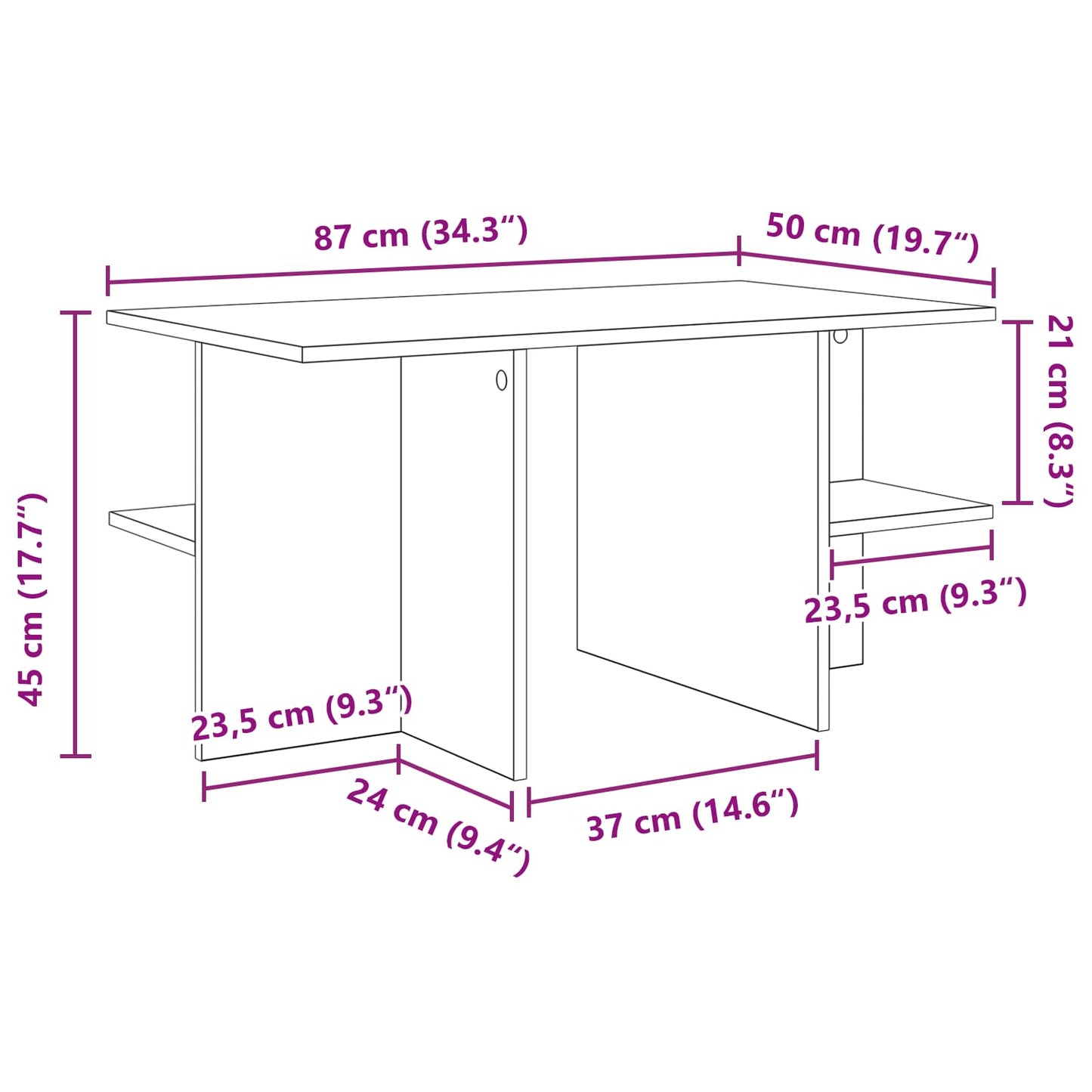 Table Basse Chêne Fumé avec Étagères Design contemporain